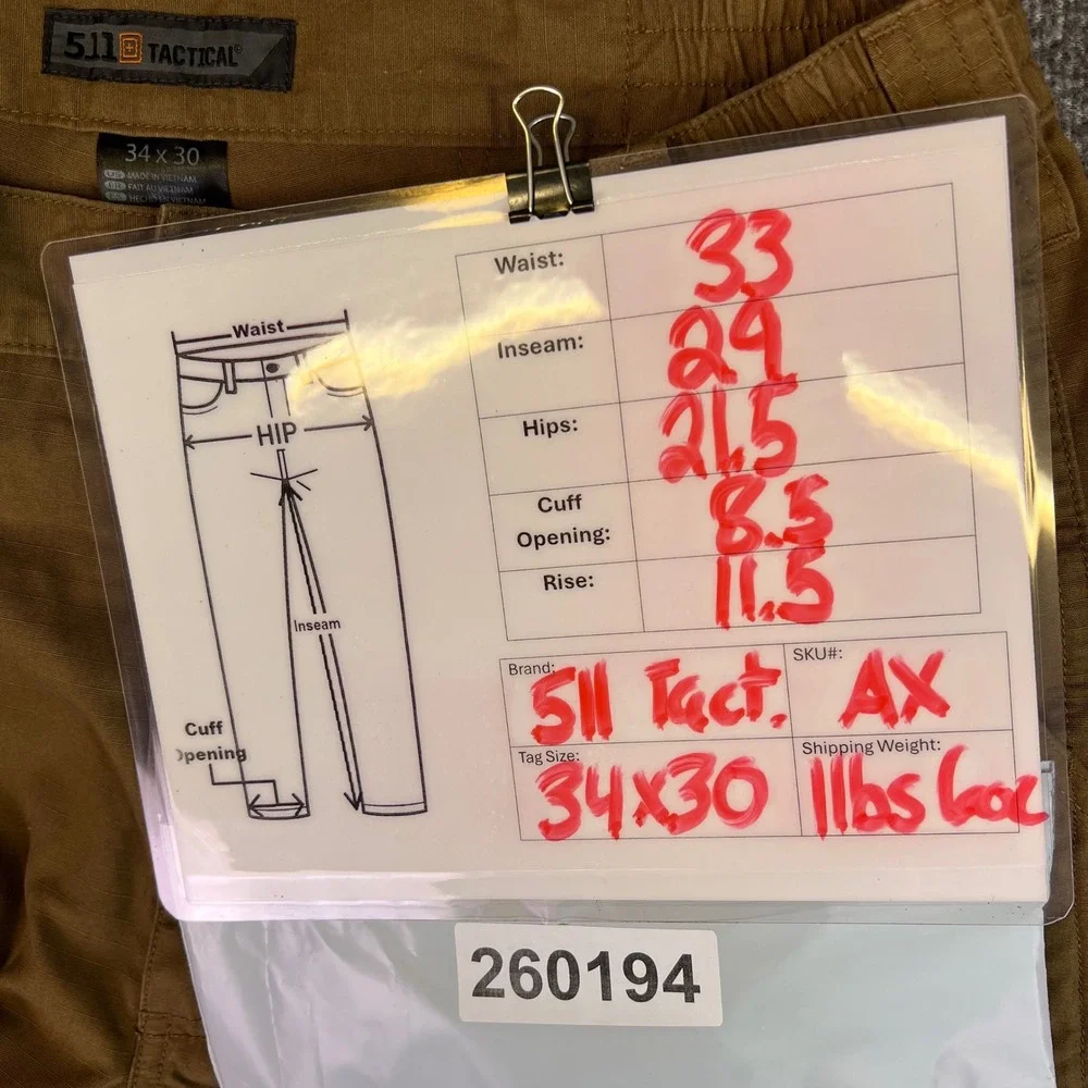 5.11 Tactical‎ Cargo Pants Mens 34x30 Brown Taclite Pro Ripstop Utility Workwear
